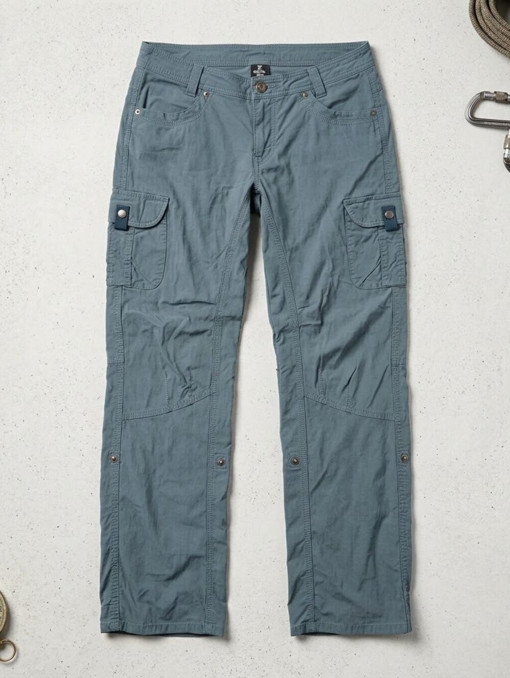 KUHL Womens 4 REG Blue Grey Hiking Pants Roll Up Cargo Granola Girl Gorpcore